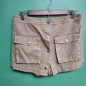 STAUD Utility Mini Skort Tan Snap Front Cargo Style Size 6 Designer